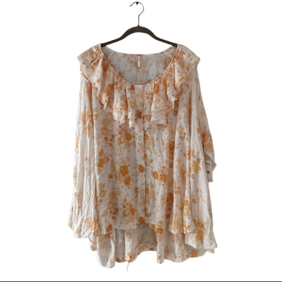 NWT Free People Lorretta Printed Tunic In Tea Combo S Yellow/Orange - Picture 4 of 11